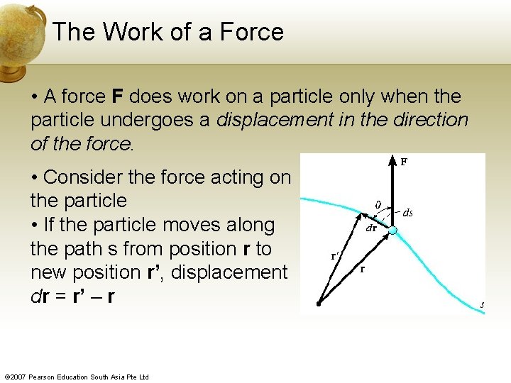 The Work of a Force • A force F does work on a particle