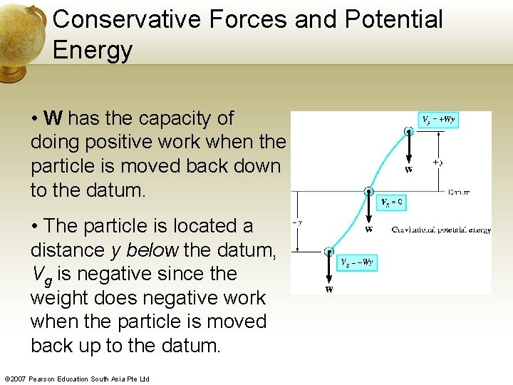 Conservative Forces and Potential Energy • W has the capacity of doing positive work
