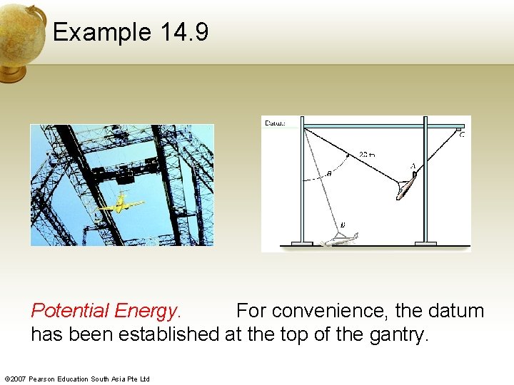 Example 14. 9 Potential Energy. For convenience, the datum has been established at the
