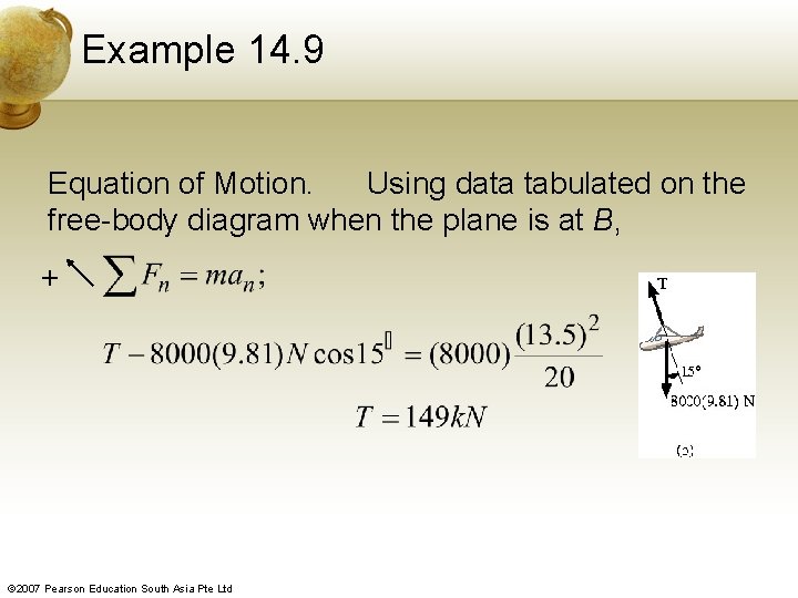 Example 14. 9 Equation of Motion. Using data tabulated on the free-body diagram when