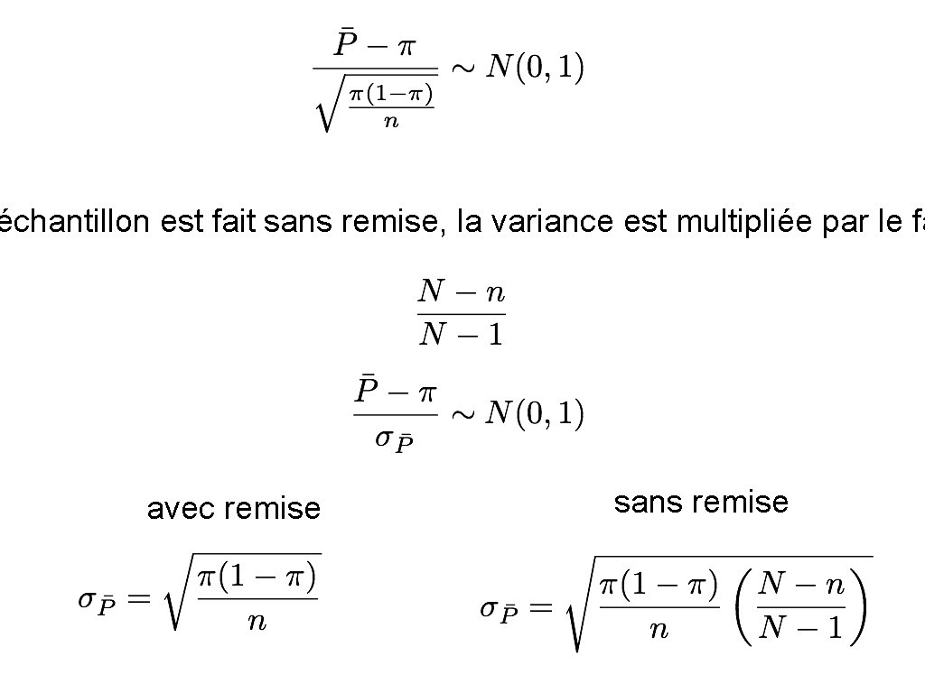 échantillon est fait sans remise, la variance est multipliée par le fa avec remise