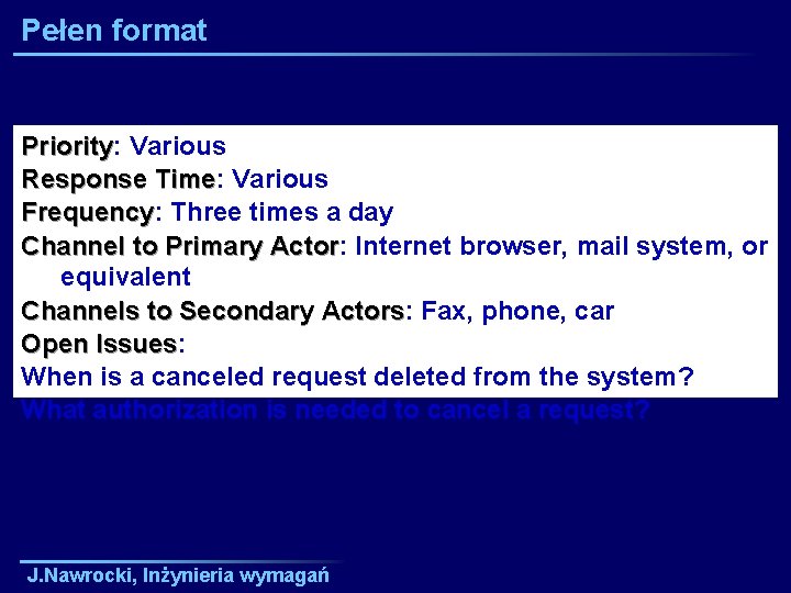 Pełen format Priority: Priority Various Response Time: Time Various Frequency: Frequency Three times a
