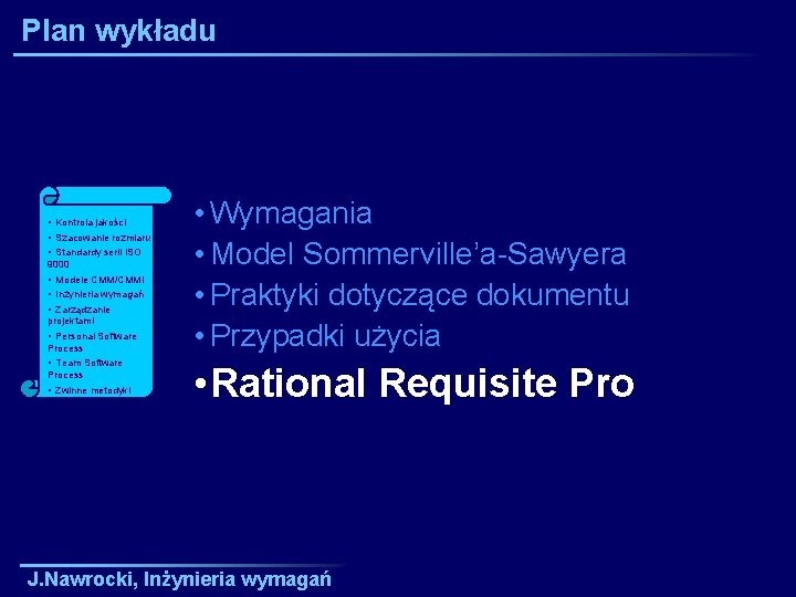 Plan wykładu • Kontrola jakości • Szacowanie rozmiaru i • Standardy serii ISO 9000