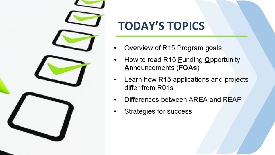 TODAY’S TOPICS • Overview of R 15 Program goals • How to read R