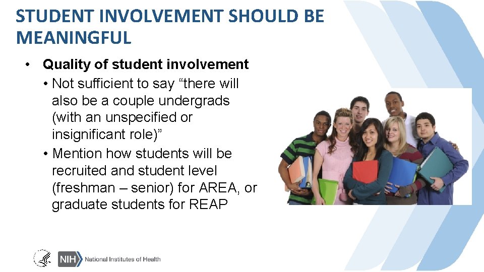 STUDENT INVOLVEMENT SHOULD BE MEANINGFUL • Quality of student involvement • Not sufficient to