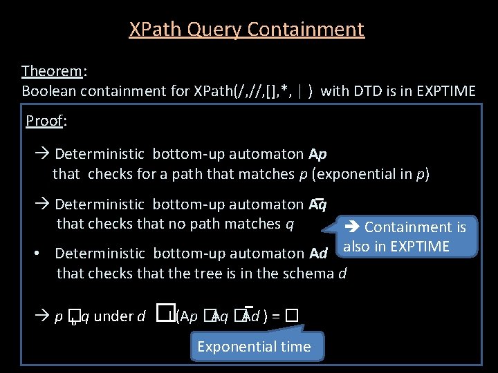 XPath Query Containment Theorem: Boolean containment for XPath(/, //, [], *, | ) with