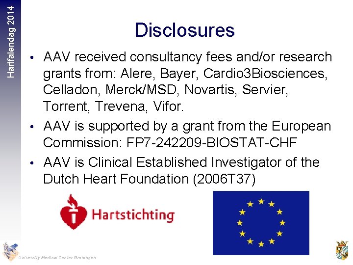 Hartfalendag 2014 Disclosures • AAV received consultancy fees and/or research grants from: Alere, Bayer,