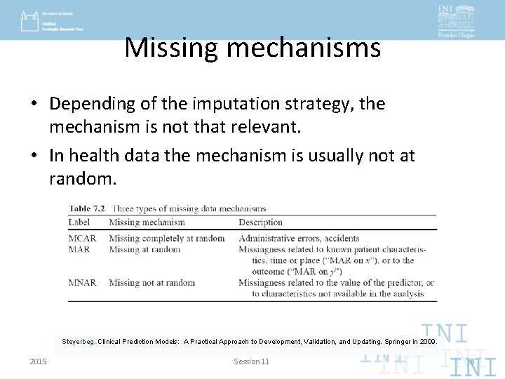 Missing mechanisms • Depending of the imputation strategy, the mechanism is not that relevant.