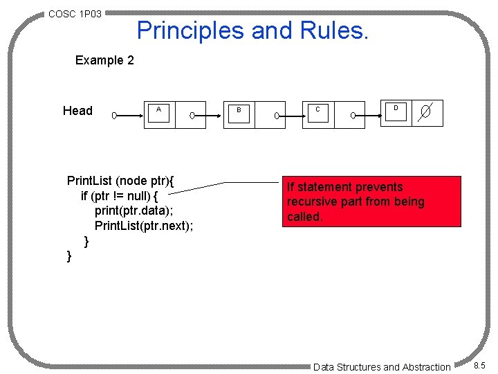 COSC 1 P 03 Principles and Rules. Example 2 Head A Print. List (node