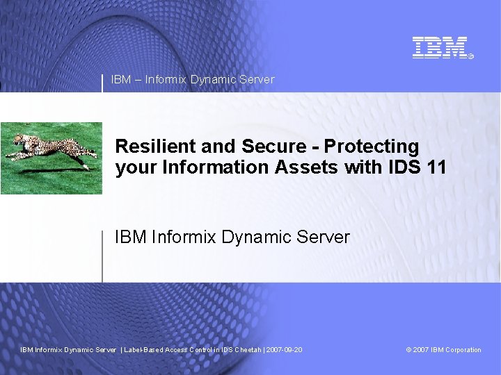 IBM – Informix Dynamic Server Resilient and Secure - Protecting your Information Assets with