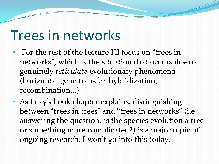 Trees in networks • For the rest of the lecture I’ll focus on “trees