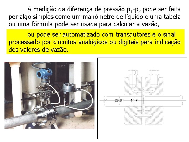 A medição da diferença de pressão p 1 -p 2 pode ser feita por