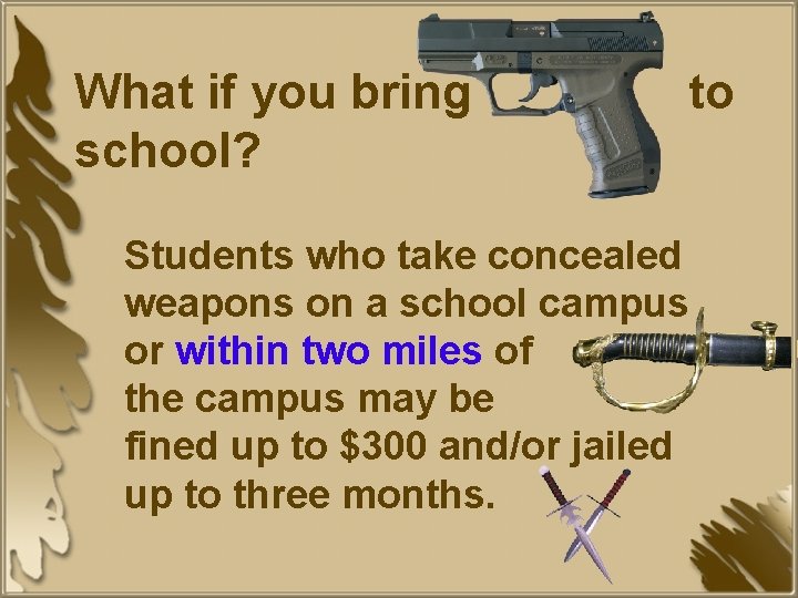 What if you bring school? to Students who take concealed weapons on a school