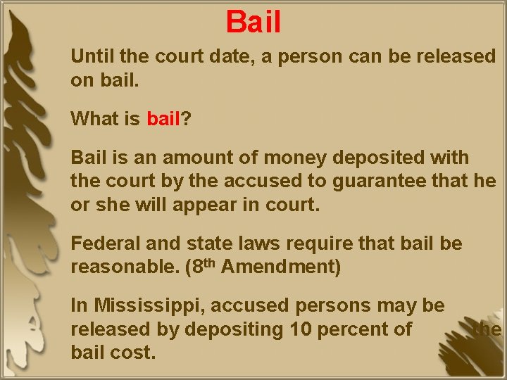 Bail Until the court date, a person can be released on bail. What is
