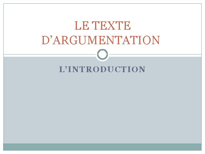 LE TEXTE D’ARGUMENTATION L’INTRODUCTION 