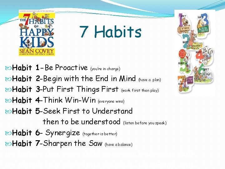 7 Habits Habit Habit 1 -Be Proactive (you’re in charge) 2 -Begin with the 7 Habits Habit Habit 1 -Be Proactive (you’re in charge) 2 -Begin with the