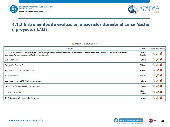 4. 1. 2 Instrumentos de evaluación elaborados durante el curso Master (=proyectos EAEI) V 4. 1. 2 Instrumentos de evaluación elaborados durante el curso Master (=proyectos EAEI) V
