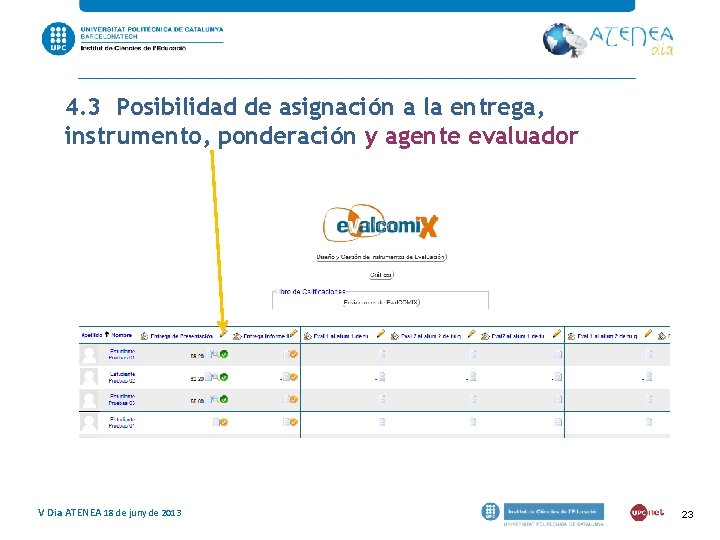 4. 3 Posibilidad de asignación a la entrega, instrumento, ponderación y agente evaluador V 4. 3 Posibilidad de asignación a la entrega, instrumento, ponderación y agente evaluador V