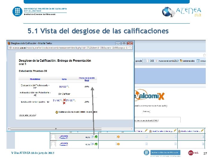5. 1 Vista del desglose de las calificaciones V Dia ATENEA 18 de juny 5. 1 Vista del desglose de las calificaciones V Dia ATENEA 18 de juny