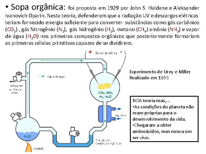 • Sopa orgânica: foi proposta em 1929 por John S Haldane e Aleksander • Sopa orgânica: foi proposta em 1929 por John S Haldane e Aleksander