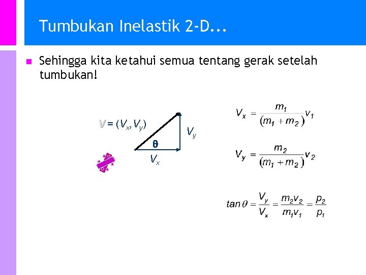 Tumbukan Inelastik 2 -D. . . n Sehingga kita ketahui semua tentang gerak setelah
