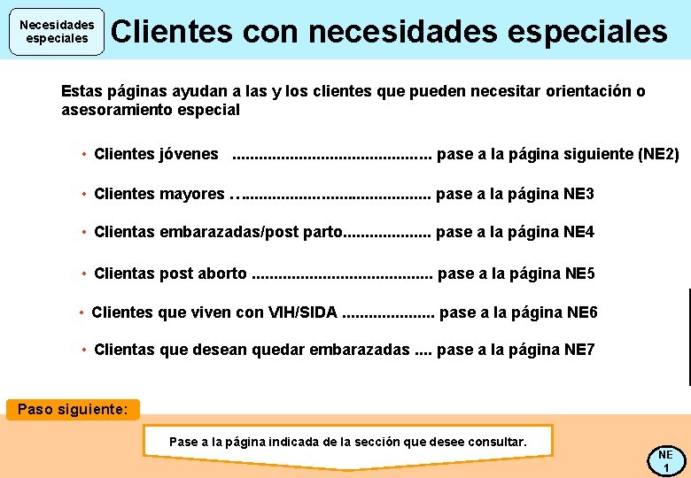 Necesidades especiales Clientes con necesidades especiales Estas páginas ayudan a las y los clientes