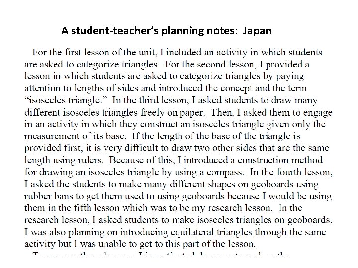 A student-teacher’s planning notes: Japan 