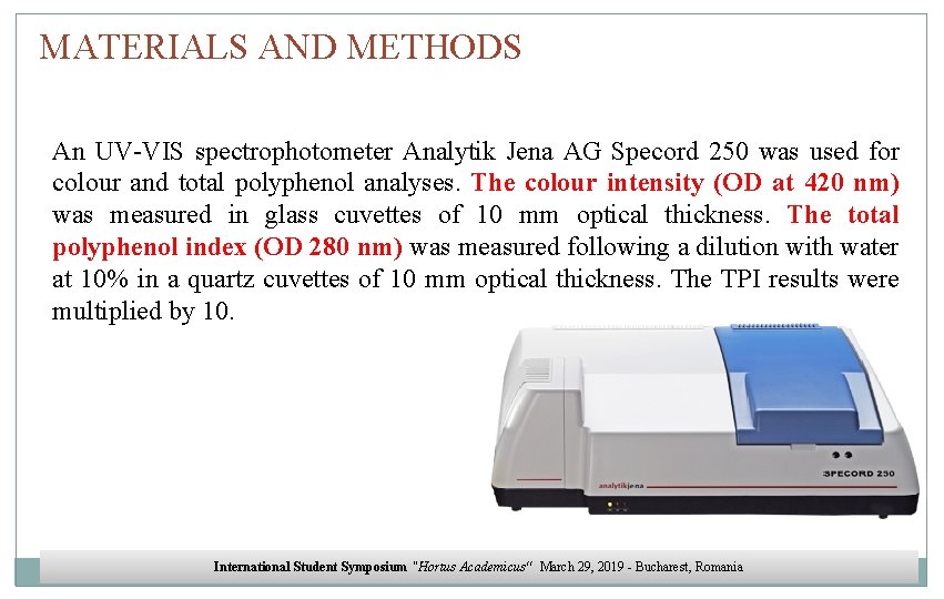 MATERIALS AND METHODS An UV-VIS spectrophotometer Analytik Jena AG Specord 250 was used for