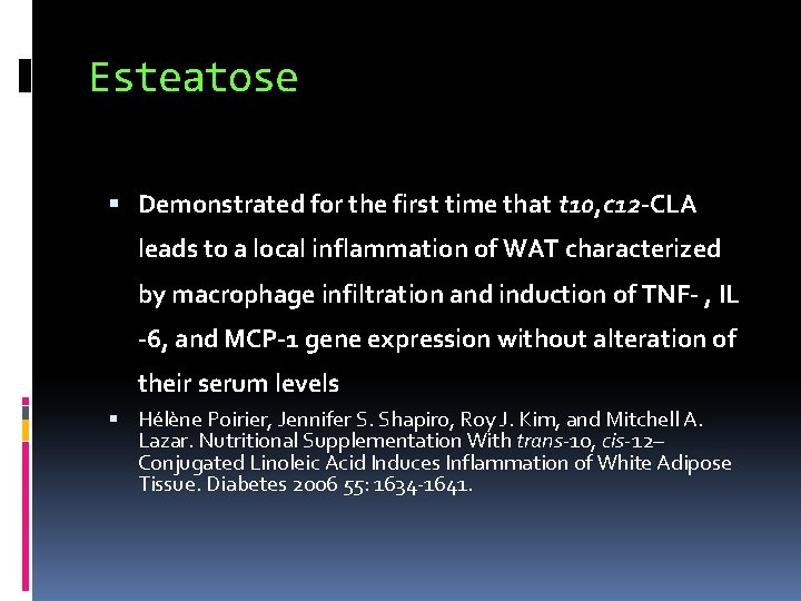 Esteatose Demonstrated for the first time that t 10, c 12 -CLA leads to