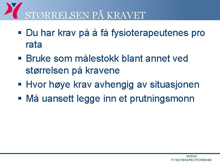 STØRRELSEN PÅ KRAVET § Du har krav på å få fysioterapeutenes pro rata §
