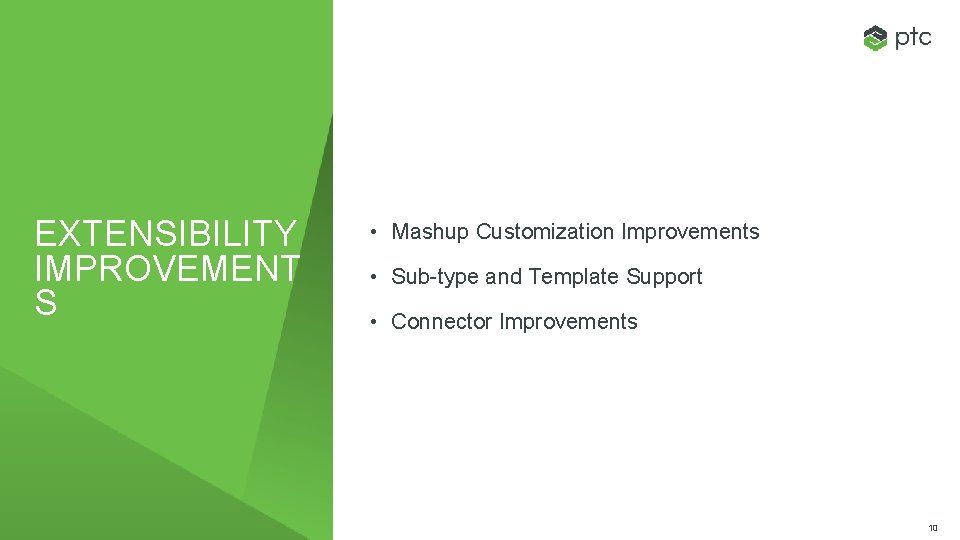 EXTENSIBILITY IMPROVEMENT S • Mashup Customization Improvements • Sub-type and Template Support • Connector