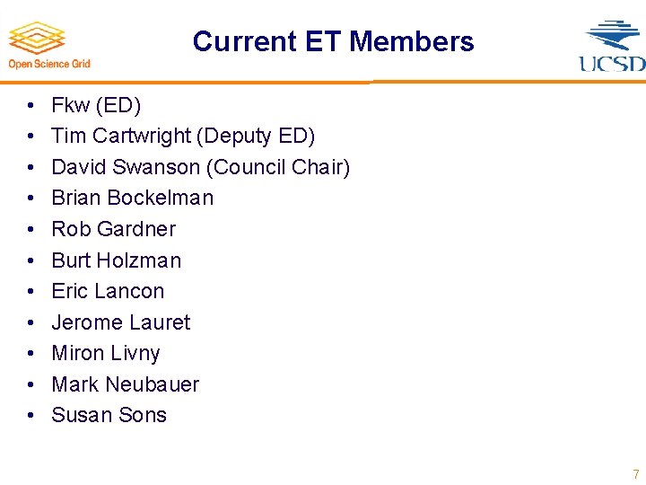 Current ET Members • • • Fkw (ED) Tim Cartwright (Deputy ED) David Swanson