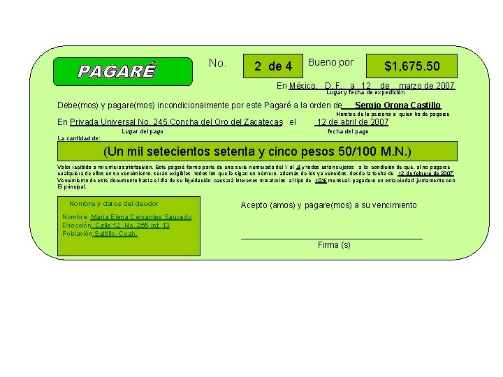No. 2 de 4 Bueno por $1, 675. 50 En México, D. F. a