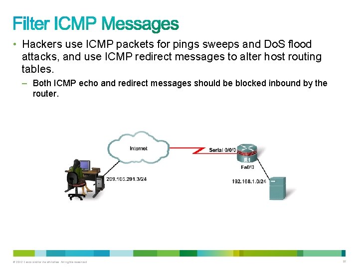  • Hackers use ICMP packets for pings sweeps and Do. S flood attacks,