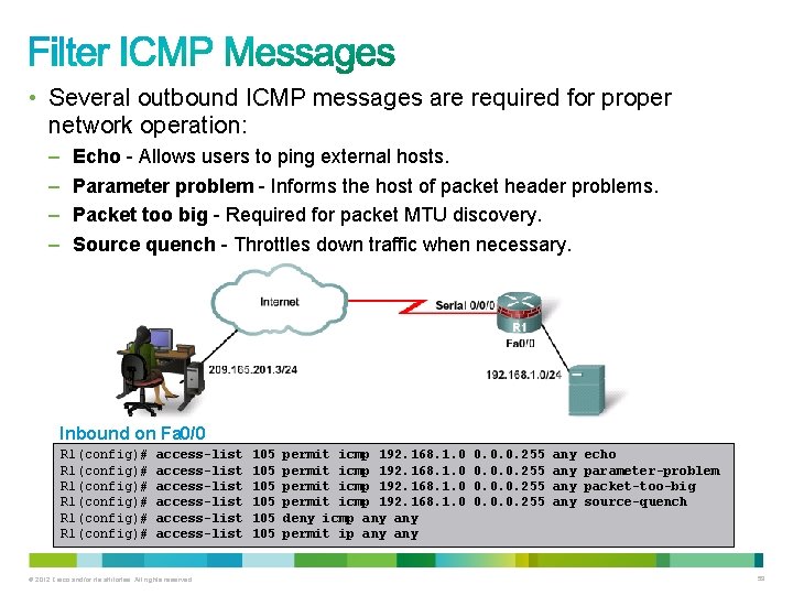 • Several outbound ICMP messages are required for proper network operation: – –