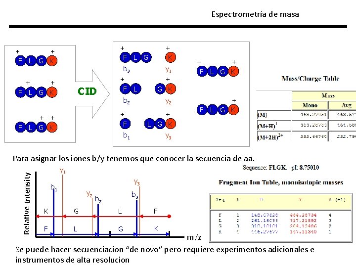 Espectrometría de masa + F + L G K L G b 3 +