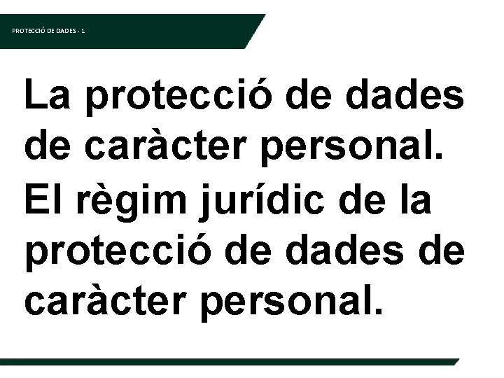 PROTECCIÓ DE DADES - 1 La protecció de dades de caràcter personal. El règim