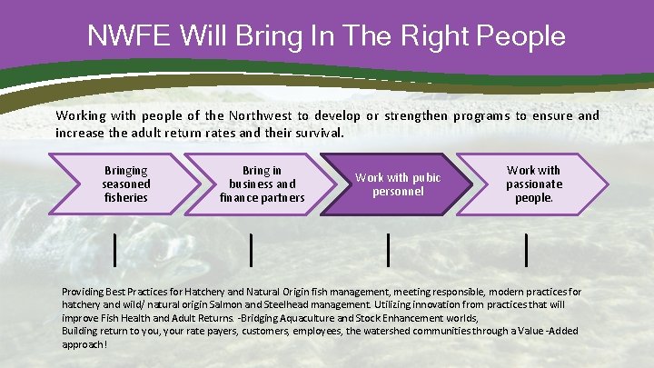 NWFE Will Bring In The Right People Working with people of the Northwest to