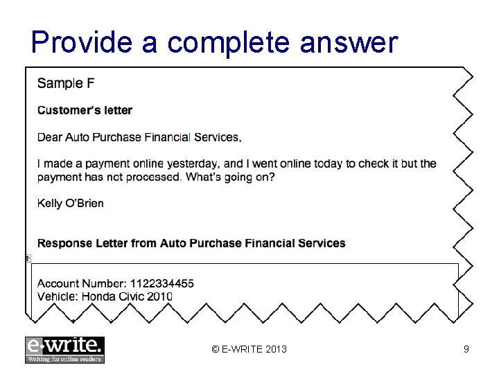 Provide a complete answer © E-WRITE 2013 9 