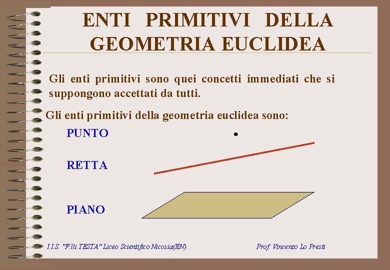 ENTI PRIMITIVI DELLA GEOMETRIA EUCLIDEA Gli enti primitivi sono quei concetti immediati che si