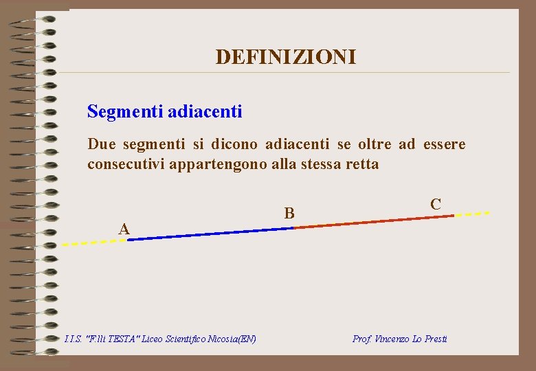 DEFINIZIONI Segmenti adiacenti Due segmenti si dicono adiacenti se oltre ad essere consecutivi appartengono