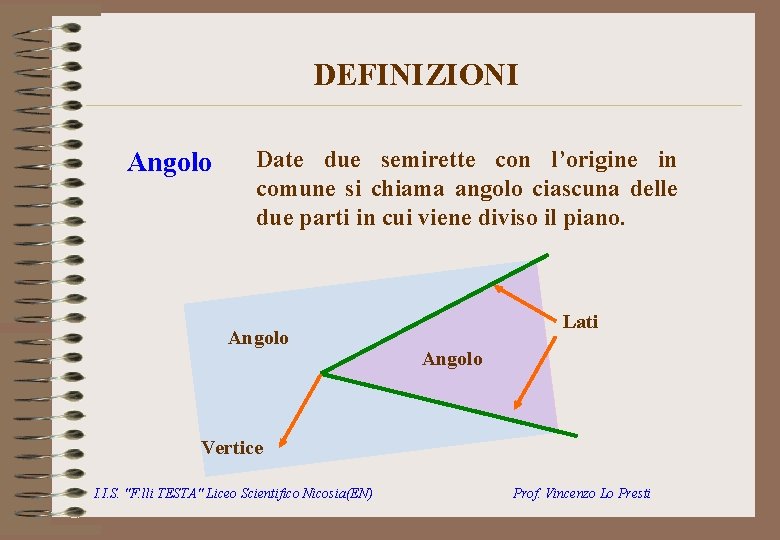 DEFINIZIONI Angolo Date due semirette con l’origine in comune si chiama angolo ciascuna delle