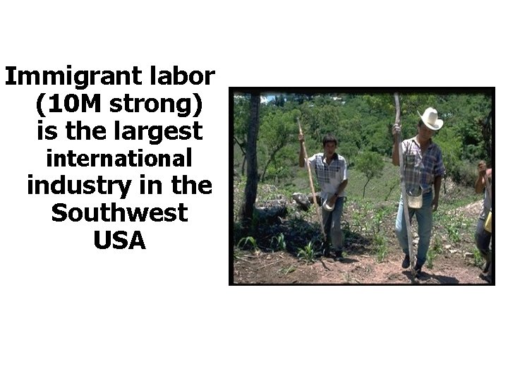 Immigrant labor (10 M strong) is the largest international industry in the Southwest USA