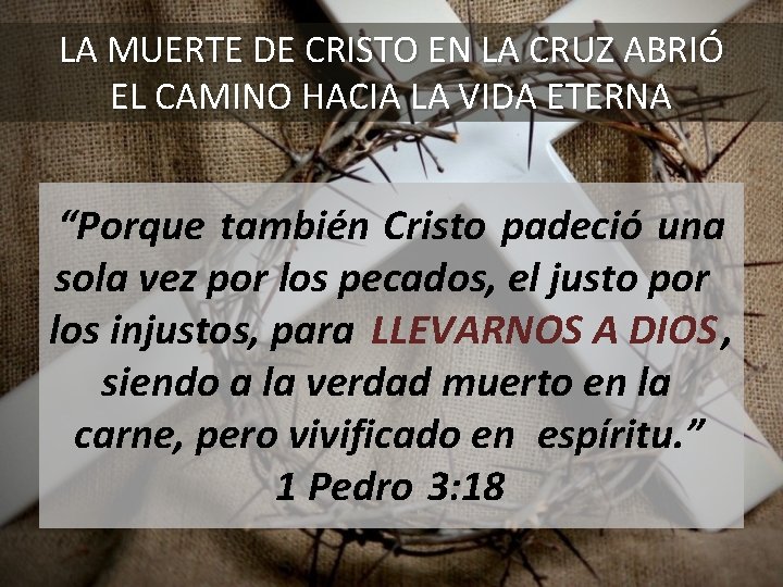 LA MUERTE DE CRISTO EN LA CRUZ ABRIÓ EL CAMINO HACIA LA VIDA ETERNA