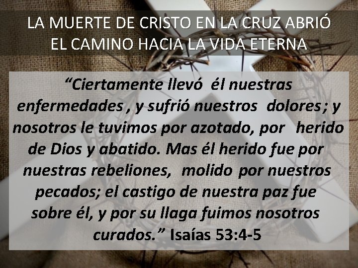 LA MUERTE DE CRISTO EN LA CRUZ ABRIÓ EL CAMINO HACIA LA VIDA ETERNA