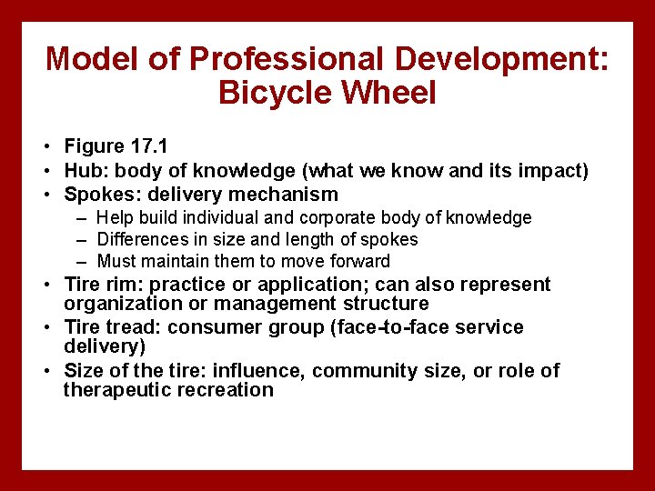 Model of Professional Development: Bicycle Wheel • Figure 17. 1 • Hub: body of
