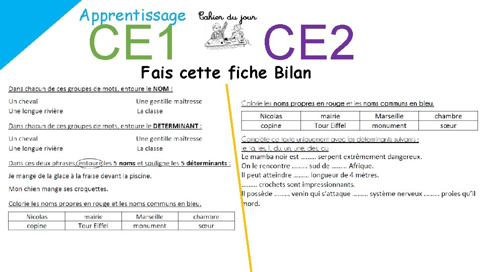 Apprentissage CE 1 CE 2 Fais cette fiche Bilan 