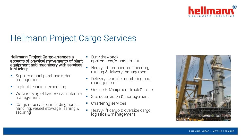Hellmann Project Cargo Services Hellmann Project Cargo arranges all § Duty drawback aspects of