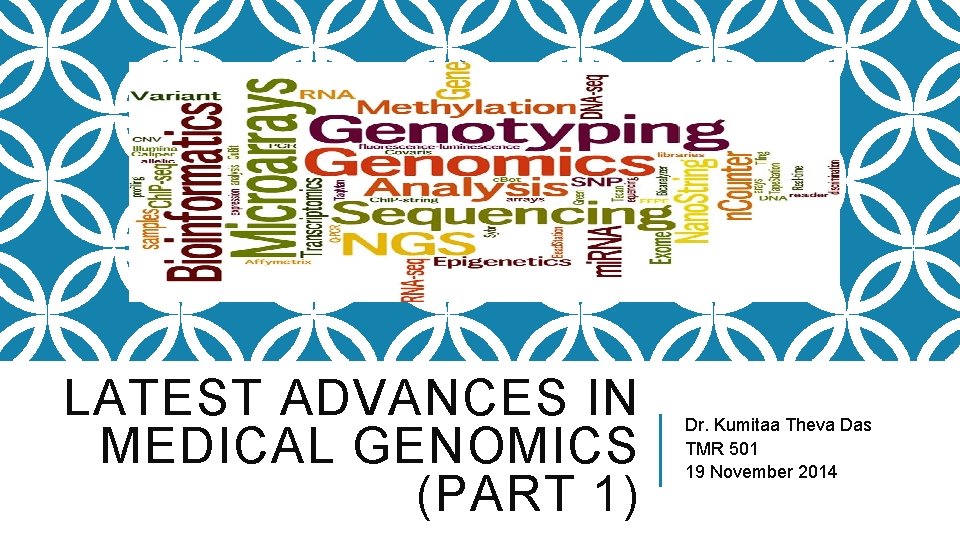 LATEST ADVANCES IN MEDICAL GENOMICS (PART 1) Dr. Kumitaa Theva Das TMR 501 19