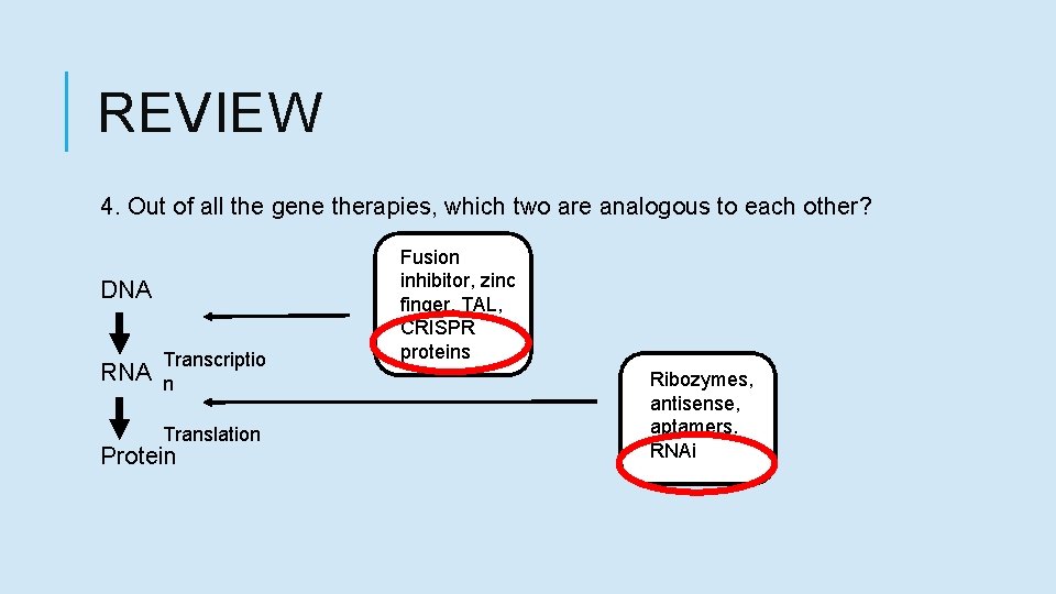 REVIEW 4. Out of all the gene therapies, which two are analogous to each